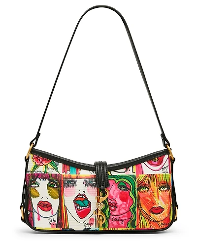 Betsey Johnson Artwork Faces Small Shoulder Handbag