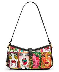 Betsey Johnson Artwork Faces Small Shoulder Handbag