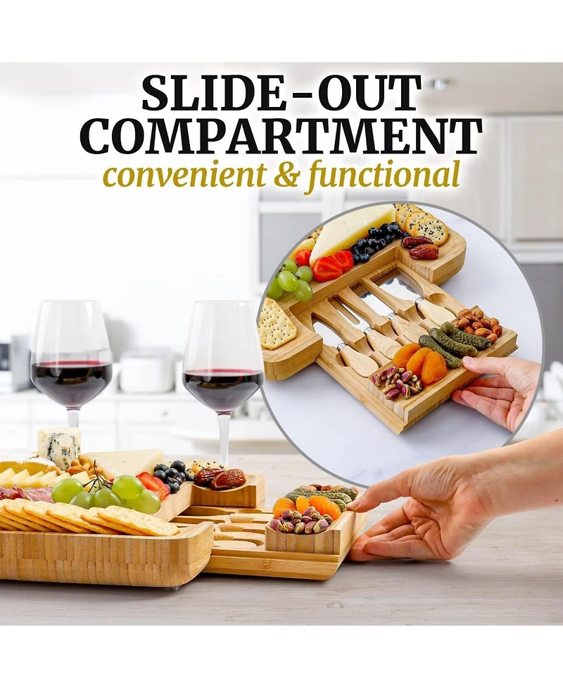 Zulay Kitchen Wooden Bamboo Cheese Board Party Set