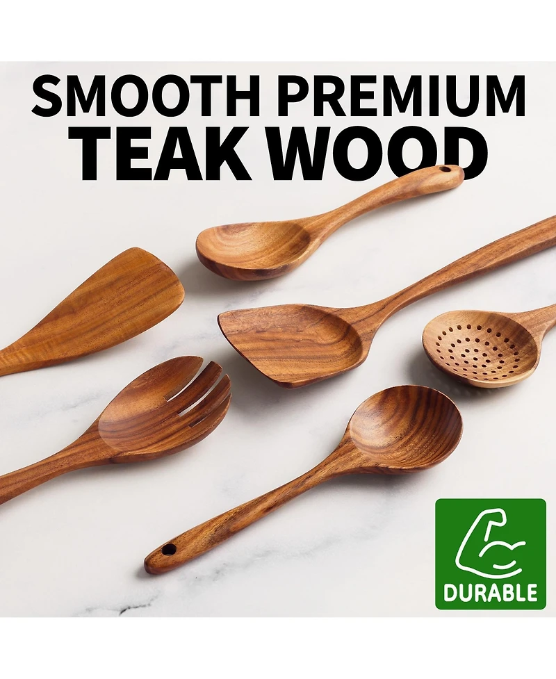 6-Piece Natural Teak Wooden Utensils for Cooking