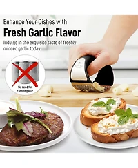 Stainless Steel Garlic Press Rocker Set - Premium Mincer Crusher with Peeler and Scraper