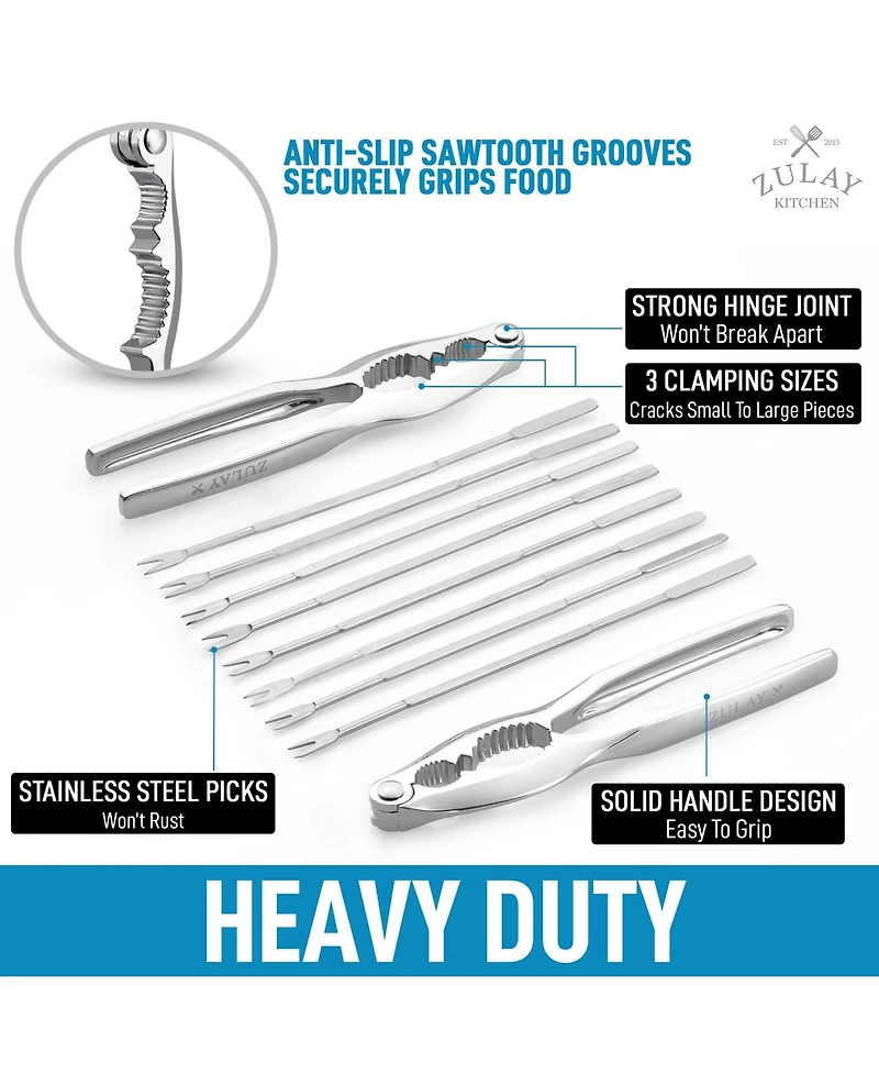 Zulay Kitchen 10 Piece Crab Crackers and Tools Set - Cracks Small to Large Pieces