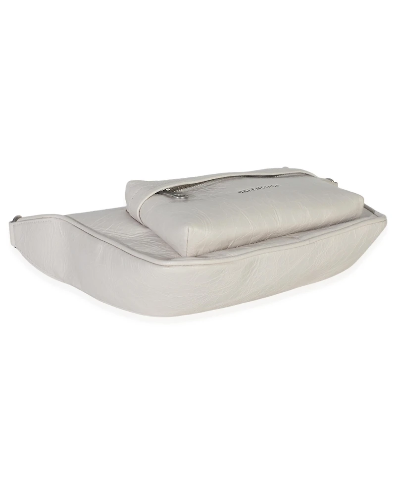 Pre-Owned Balenciaga White Distressed Calfskin Medium Raver Shoulder Bag