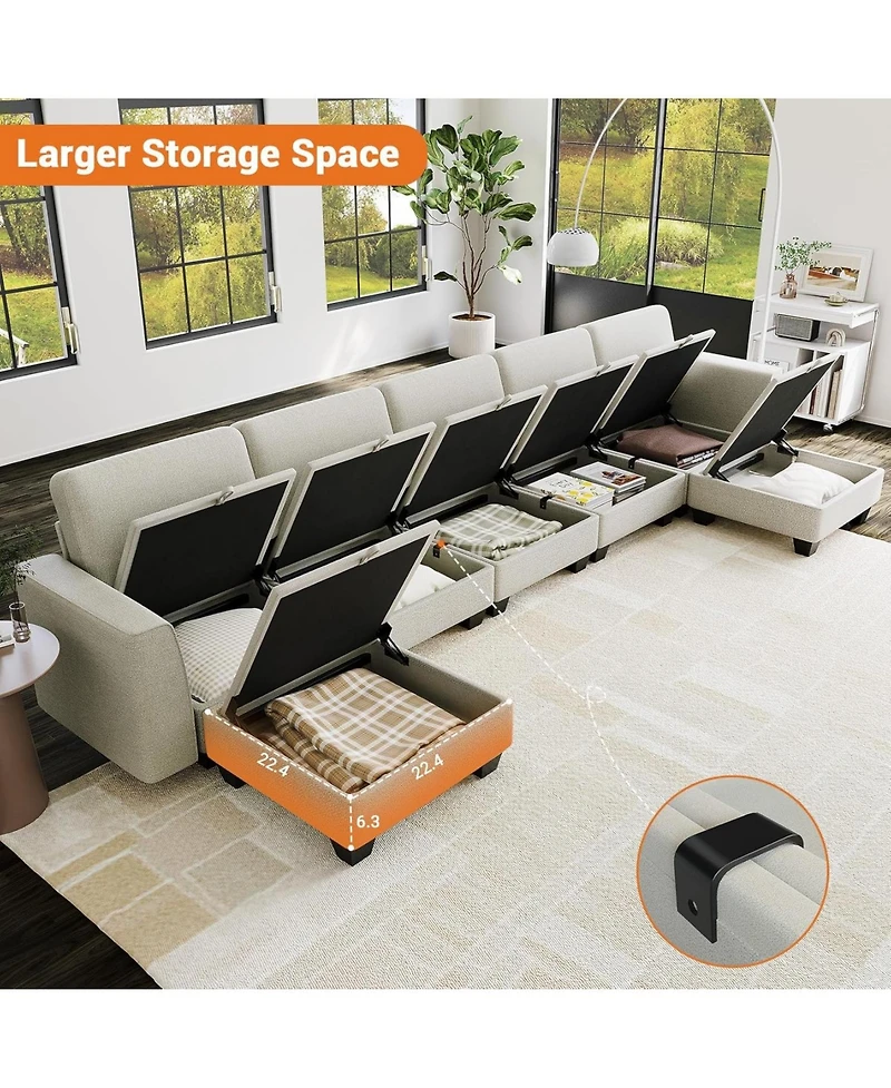 gaomon 140" U-Shaped Sectional Sofa with Ottoman Chaise, Modular 7-Seat Convertible Couch for Living Room