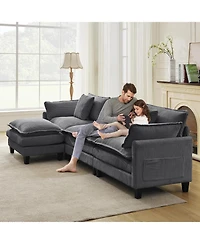 gaomon 112" Modular Sectional Sofa, U-Shaped Corduroy Cloud Couch with Ottoman and Pillows