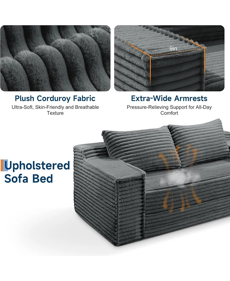 gaomon 75" Convertible Sofa Bed, Boneless Futon Couch with 2 Pillows, Pull-Out Loveseat Sleeper