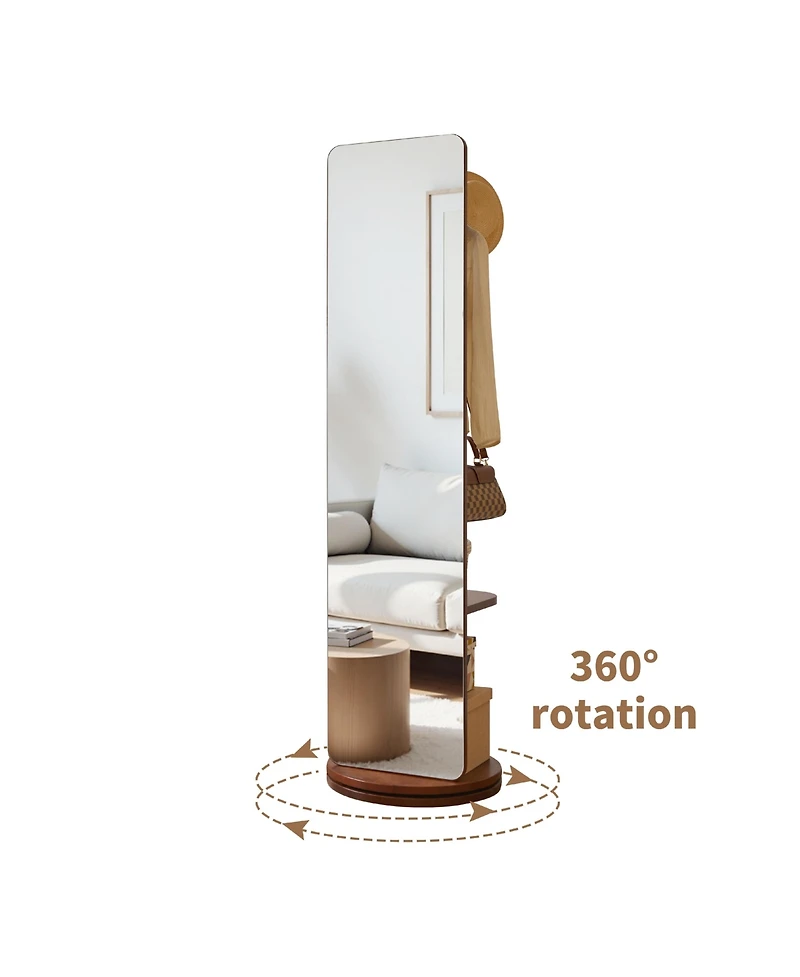 Busdays 70"x19"Full Length Mirror with Stand,Coat Rack with Mirror,Solid Wood Floor Mirror,Swivel Mirrorfor Bedroom, Living Room, Cloakroom