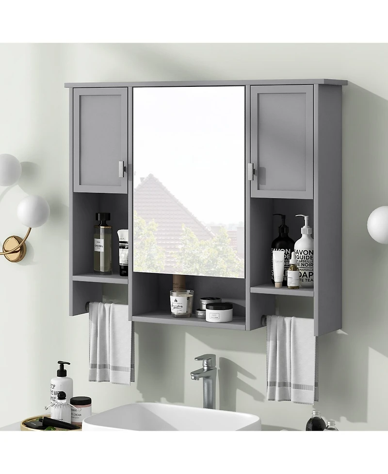 Busdays 35" x 28" Wall Mounted Bathroom Storage Cabinet with Mirror, Medicine Cabinet with Towel Bar, Modern Design