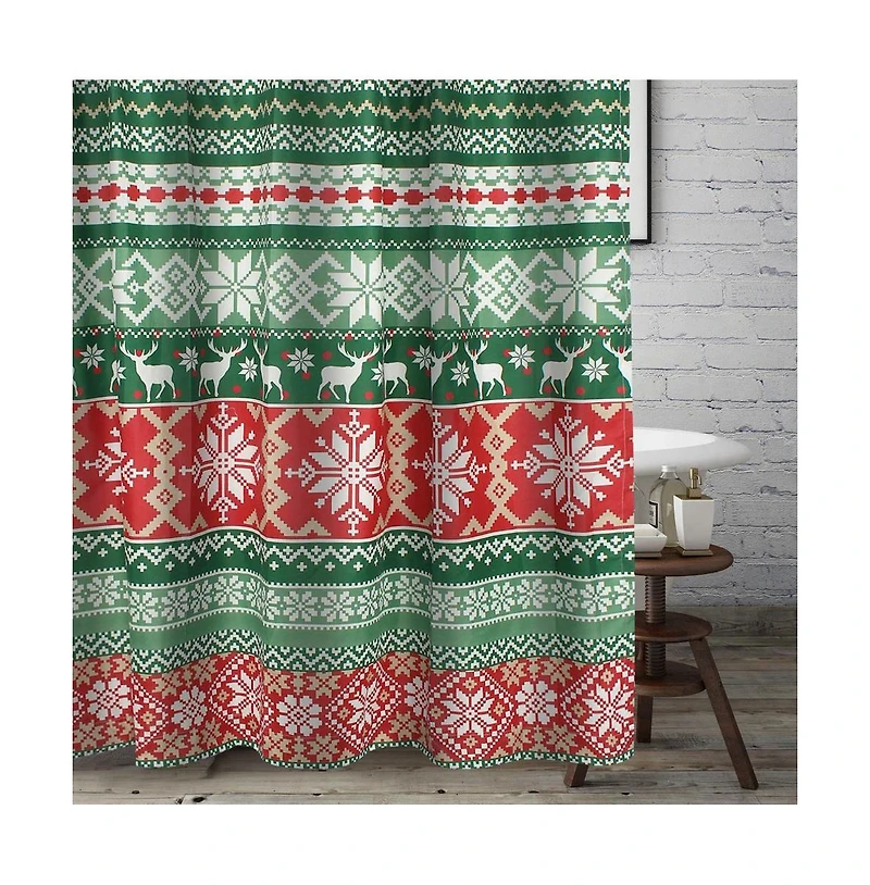 Greenland Home Fashions Fair Isle with Reinforced Buttonholes Shower Curtain