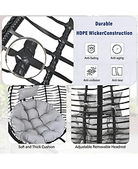 Rainsken Foldable Rattan Hanging Egg Chair, Swing Hammock Chair with Sturdy Iron Frame, Soft Cushion and Detachable Headrest for Indoor Outdoor Use