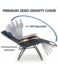 Rainsken Foldable Lounge Chair, Portable Zero Gravity Recliner with Cup Holder and Wooden Armrests for Outside Patio, Beach and Lawn, Support 400 Lbs