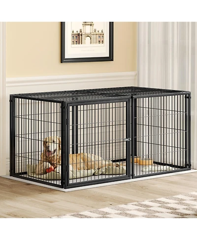 Aostirmotor 63.7" Large Dog Cage Kennel for Medium Dogs Puppy Playpen with Top, Indoor Pet Enclosure