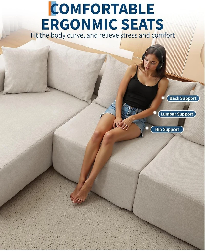 gaomon 108" Modular Cloud Sectional Sofa, L-Shaped Couch with Chaise, Deep Seat, No Assembly