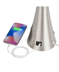 360 Lighting Karl Modern Table Lamps Set of 2 with Round Risers 29" Tall Brushed Nickel Usb and Ac Power Outlet in Base for Bedroom House