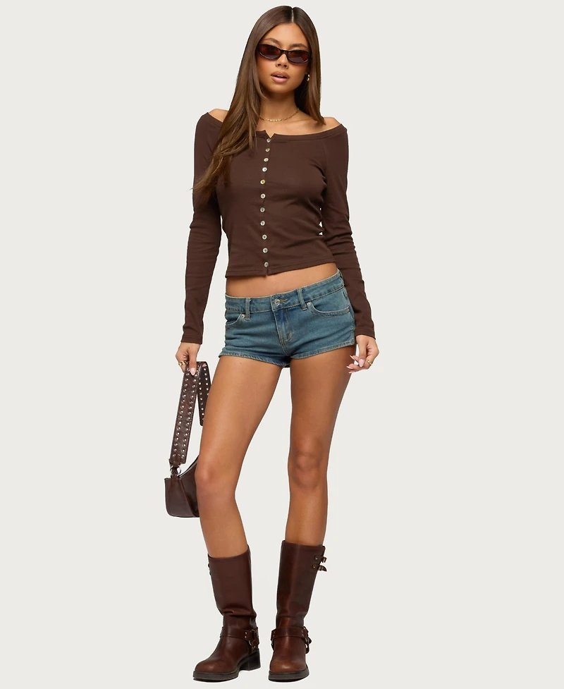 Edikted Women's Cameo Boat Neck Button Up Top