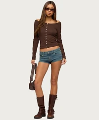 Edikted Women's Cameo Boat Neck Button Up Top