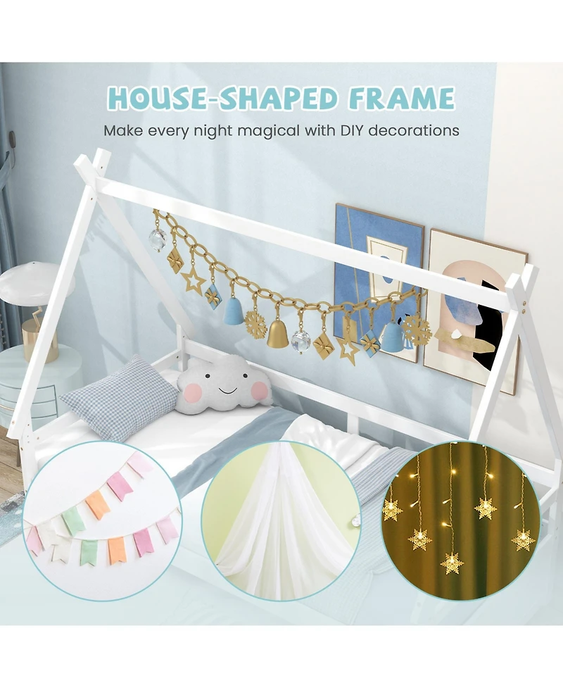 Gouun House Bed with Trundle and Safety Guardrail