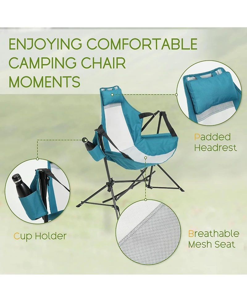 Rainsken Outdoor Hammock Chairs Set of 2, Portable Folding Rocking Chair with Adjustable Back and Carry Bag, Oversized Recliner for Travel, Camping