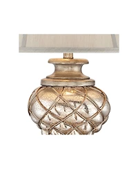 Barnes & Ivy 30.5" Silver Glass Led Table Lamp with Nightlight and Off White Bell Shade