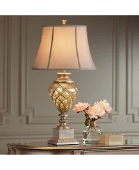 Barnes and Ivy Luke 33.75" Tall Traditional Table Lamp with Olde Silver Finish, Led Nightlight and Tabletop Dimmer