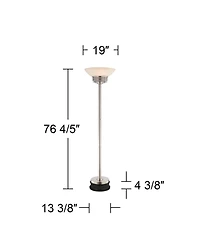 Possini Euro Design Light Blaster Art Deco Torchiere Floor Lamp withRiser 76 3/4" Tall Brushed Nickel Frosted Glass Bowl Shade for Living Room