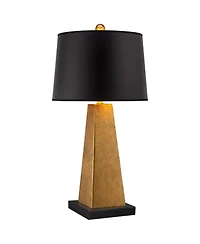 Possini Euro Design Obelisk Modern Table Lamp with Square Marble Riser 26" High Gold Leaf Drum Shade for Bedroom Living Room Bedside Home Kids
