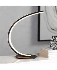 Possini Euro Avante Curved Arc 15 1/4" High Small Modern Accent Table Lamp Led Metal Single Shade Living Room Bedroom