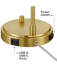 360 Lighting Kelowna 25" High Modern Desk Lamp Usb Port Ac Power Outlet Antique Brass Finish Metal