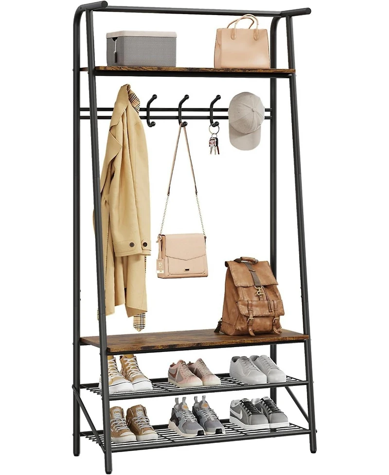 gaomon Coat Rack Shoe Bench, 4-in-1 Hall Trees Entryway Bench with Coat Rack and Shoe Rack