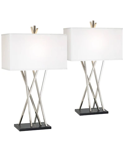 Possini Euro Design Asymmetry 30" Tall Large Modern End Table Lamps Set of 2 Silver Brushed Steel Finish Metal Living Room Bedroom