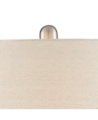 360 Lighting Modern Table Lamp with Usb Charging Port 24 3/4" High Sea Foam Ceramic Oatmeal Drum Shade for Living Room Desk Bedroom