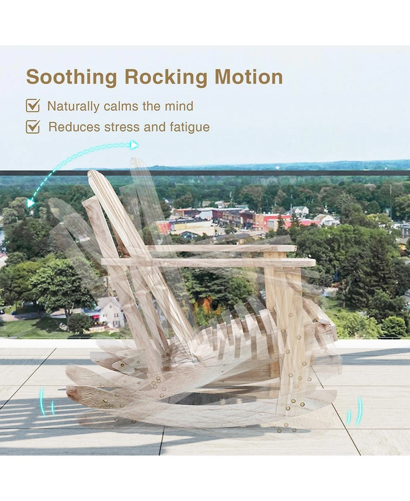 Sugift Adirondack Rocking Chair with Slatted Seat and High Fanned Back