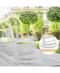 Sugift High-Back Acacia Wood Outdoor Rocking Chair with Solid Rocking Base