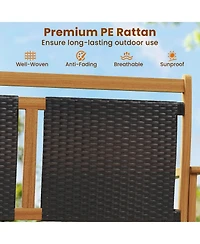 Sugift Patio Rattan Glider Bench for 2 with Acacia Wood Frame and Wicker Seat Back