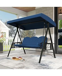 Sugift 3-Seat Patio Swing Chair Porch Swing with Adjustable Canopy Thickened Cushions Pillow and Foldable Side Trays