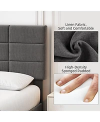 gaomon Bed Frame Adjustable Headboard Linen Upholstered Wood Slats No Box Spring Noise Free Minimalist