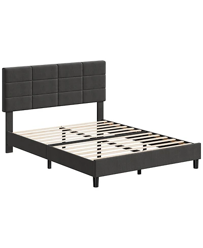 gaomon Bed Frame Adjustable Headboard Linen Upholstered Wood Slats No Box Spring Noise Free Minimalist