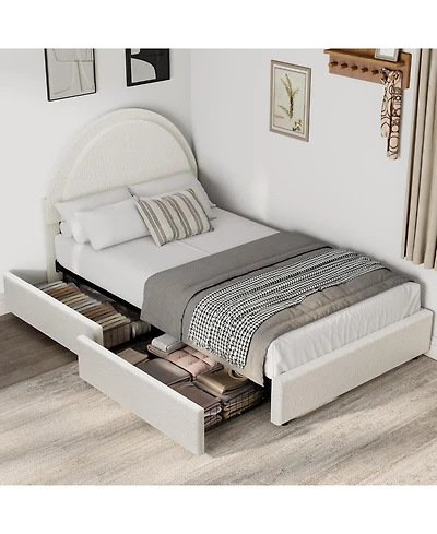 gaomon Bed Frame Storage Drawers Upholstered Boucle Platform Round Headboard Heavy Duty Noise-Free No Box
