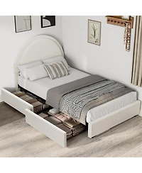 gaomon Bed Frame Storage Drawers Upholstered Boucle Platform Round Headboard Heavy Duty Noise-Free No Box