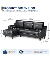 gaomon 88.9" L-Shaped Leather Sofa with Chaise