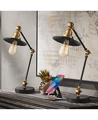 360 Lighting Taurus 20" High Small Farmhouse Desk Lamps Set of 2 Usb Ports Adjustable Home Office Charging