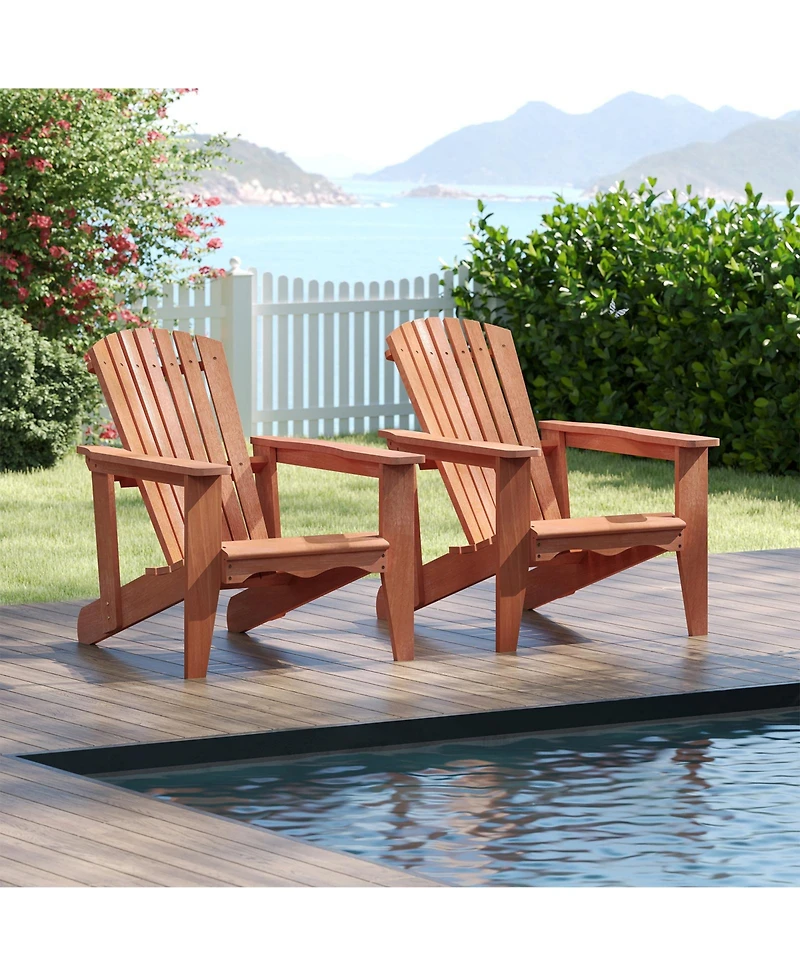 Sugift Solid Wood Adirondack Chair with High Backrest and Wide Armrests