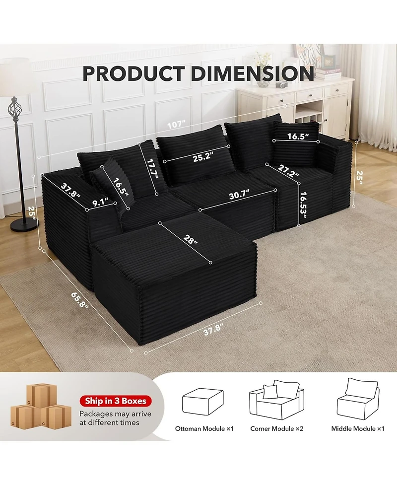 gaomon 108" Cloud Sectional Sofa, Modular Boneless Couch with Memory Foam, No Assembly