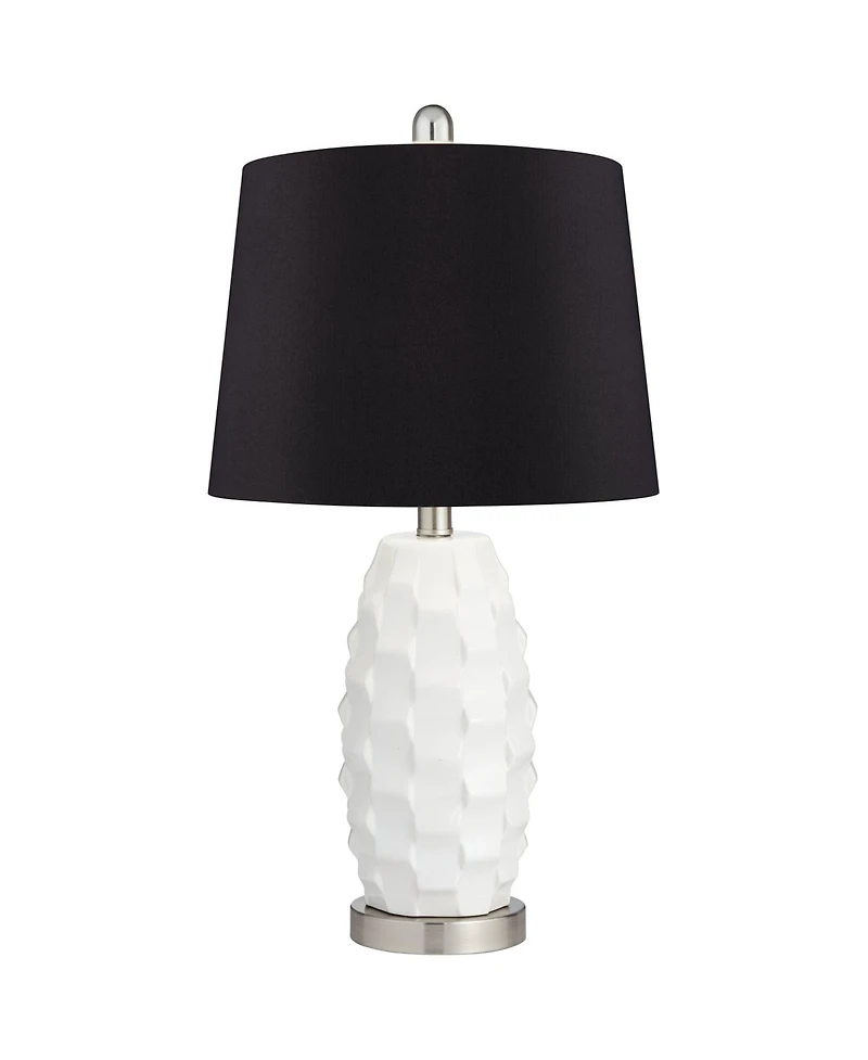 360 Lighting Modern Coastal Table Lamps 24 1/2" High Set of 2 Ceramic Led Faux Drum Shade for Bedroom Living Room House Home Bedside