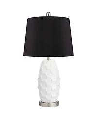 360 Lighting Modern Coastal Table Lamps 24 1/2" High Set of 2 Ceramic Led Faux Drum Shade for Bedroom Living Room House Home Bedside