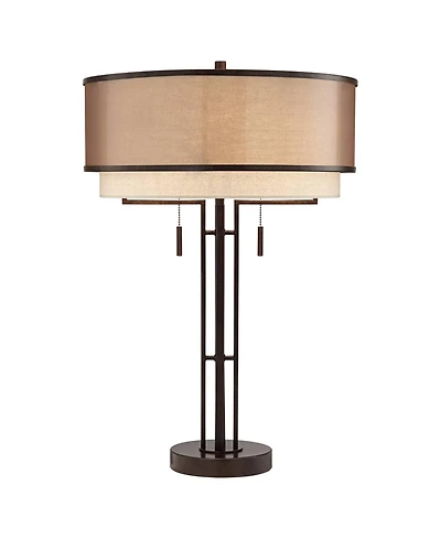 Possini Euro Design Andes Industrial Table Lamp 27 1/2" Tall Oil Rubbed Bronze Usb Charging Port Double Shade for Bedroom Living Room Nightstand