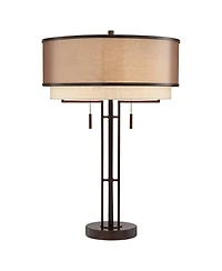 Possini Euro Design Andes Industrial Table Lamp 27 1/2" Tall Oil Rubbed Bronze Usb Charging Port Double Shade for Bedroom Living Room Nightstand