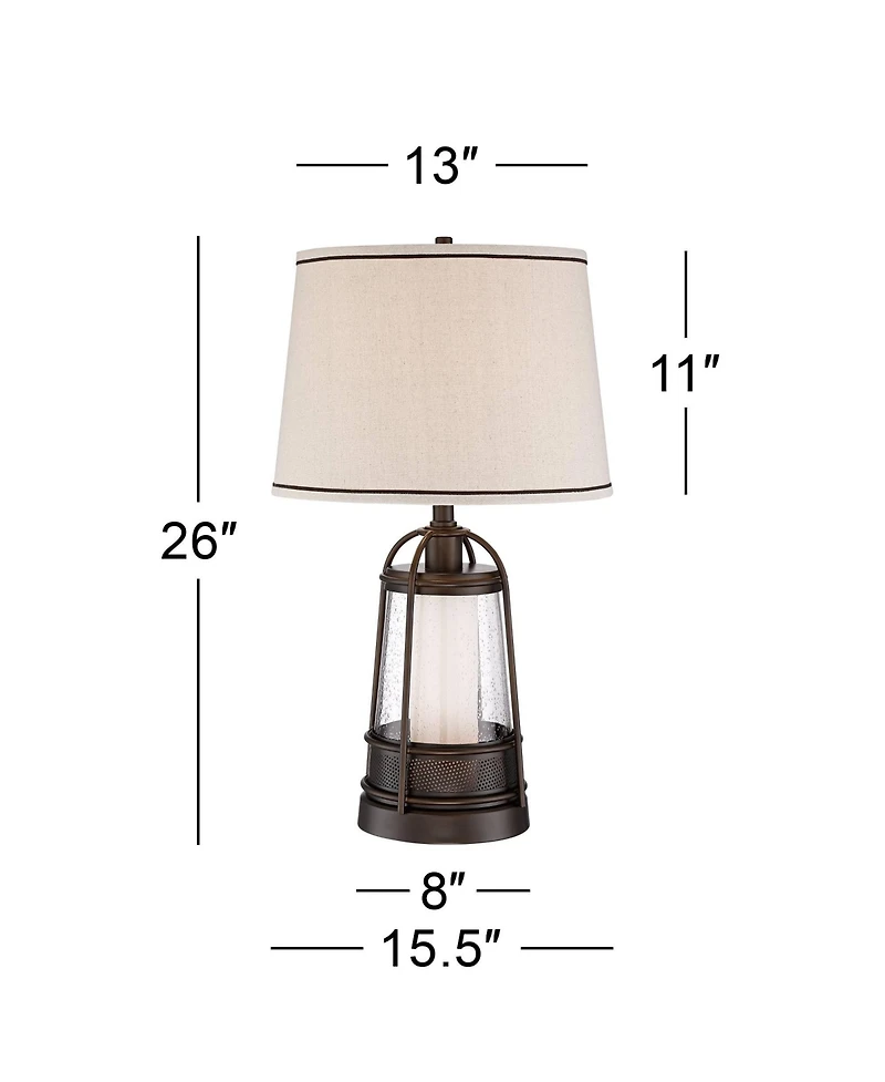 Franklin Iron Works Hugh 26" Tall Rustic Farmhouse Lantern Table Lamps with Led Nightlights, Set of 2