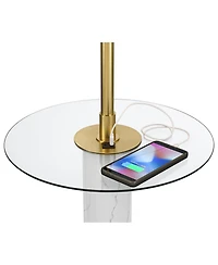 Possini Euro Design Bellini Modern 65" Tall Standing Floor Lamp with Tray Table Usb Port Pull Chain Gold Metal Faux Marble Finish
