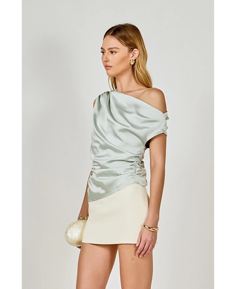 endless rose Women's A-symmetrical Off The Shoulder Satin Top